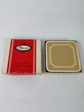 Vtg Pimpernel Cork Backed Coasters Beige Regal Stone Set of 6 Traditional w/ Box